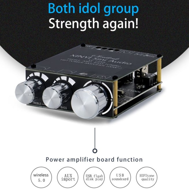 IOT-Audios XY-T100L 100Wx2 APP Control Bluetooth 5.0 Subwoofer Amplifier Board High Power Audio Stereo Amplifier Board AUX USB Bass Treble