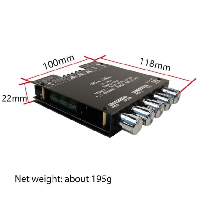 IOT-Audios 50W+50W+100W 2.1 Channel Subwoofer Amplifier Board with Treble and Bass Control, Dual TPA3116 Chip, DC 12-24V, Bluetooth and AUX Inputs, DIY Wireless Speakers AMP Board