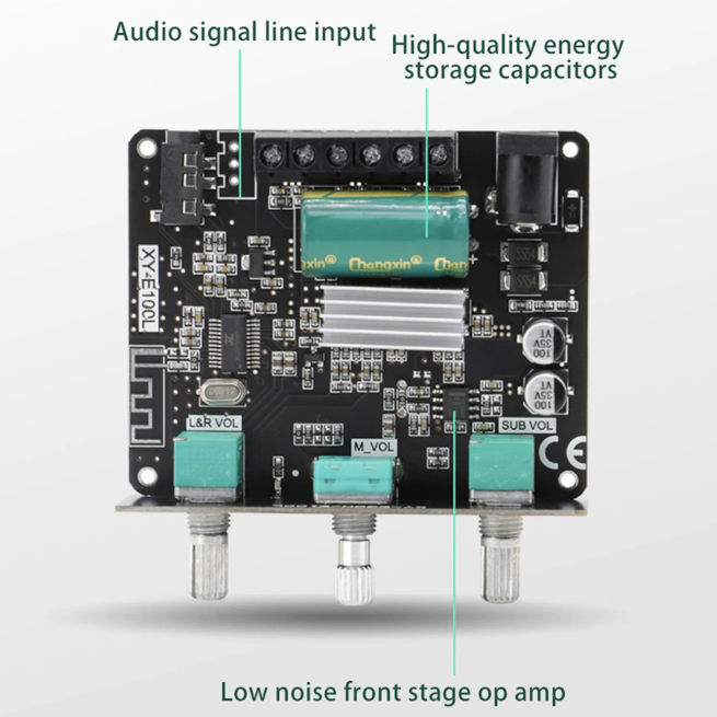 IOT-Audios XY-E100L 2.1 Channel digital amplifier Bluetooth-Compatible 5.1 Subwoofer Module Power Audio Stereo Amplifier Board 50WX2+100W