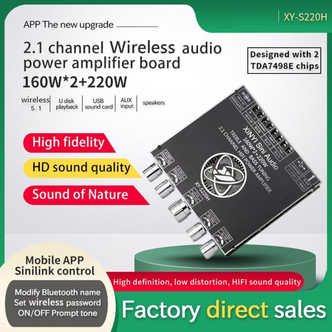 IOT-Audios XY-S220H 2x160W + 220W Stereo Treble Bass Adjustment Bluetooth Compatible Audio Power Amplifier Board Module Dual Channel TDA7498E power amplifier