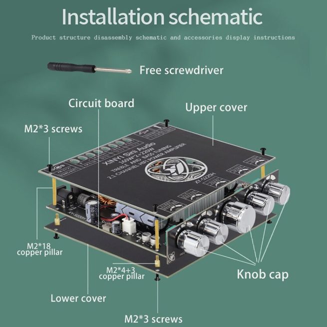 IOT-Audios XY-S220H 2x160W + 220W Stereo Treble Bass Adjustment Bluetooth Compatible Audio Power Amplifier Board Module Dual Channel TDA7498E power amplifier