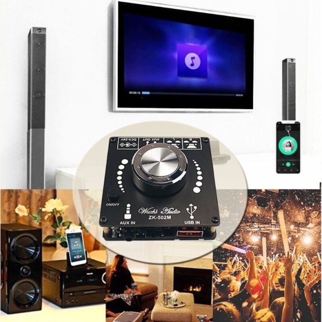 ZK-502M MINI Bluetooth 5.0 Power Audio Amplifier board 50WX2 Stereo